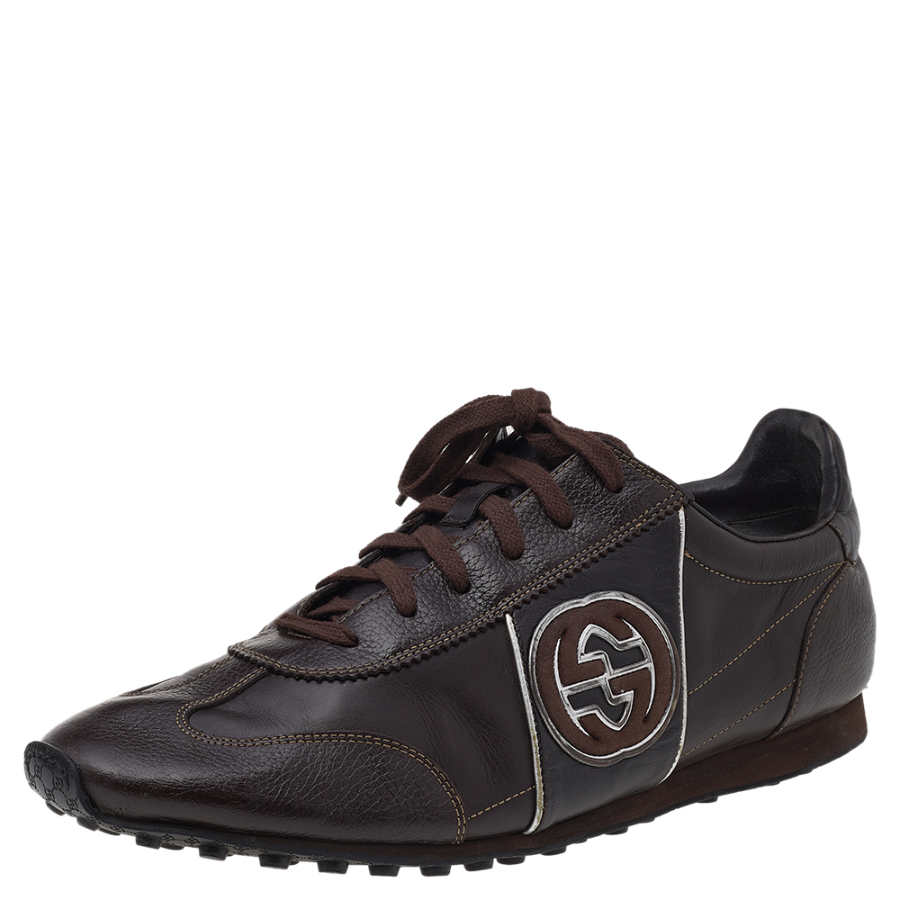luxury-men-gucci-used-shoes-p519066-002 Gucci Brown Leather Low Top Sneakers Size 45