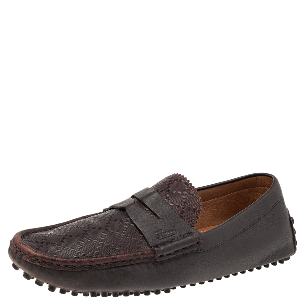 luxury-men-gucci-used-shoes-p519196-002-2 Gucci Brown Diamante Leather Leather Penny Slip On Loafers Size 41