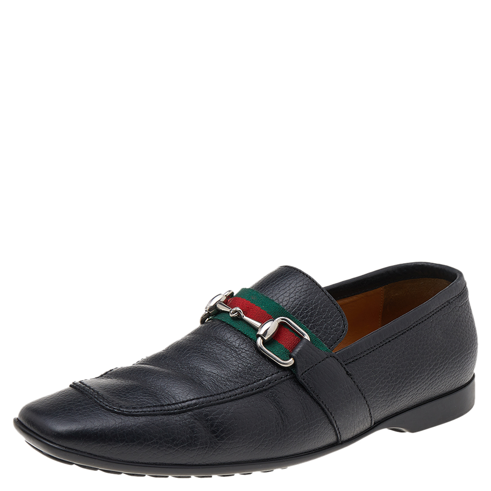 luxury-men-gucci-used-shoes-p541042-001-2 Gucci Black Leather Web Detail Loafers Size 40.5