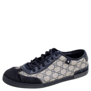 Gucci Beige/Black Coated Canvas And Leather Low Top Sneakers Size 44