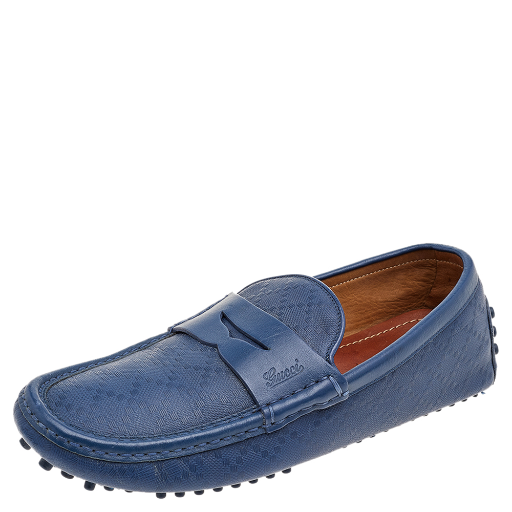 luxury-men-gucci-used-shoes-p541259-003-2 Gucci Blue Leather Slip On Loafers Size 40.5