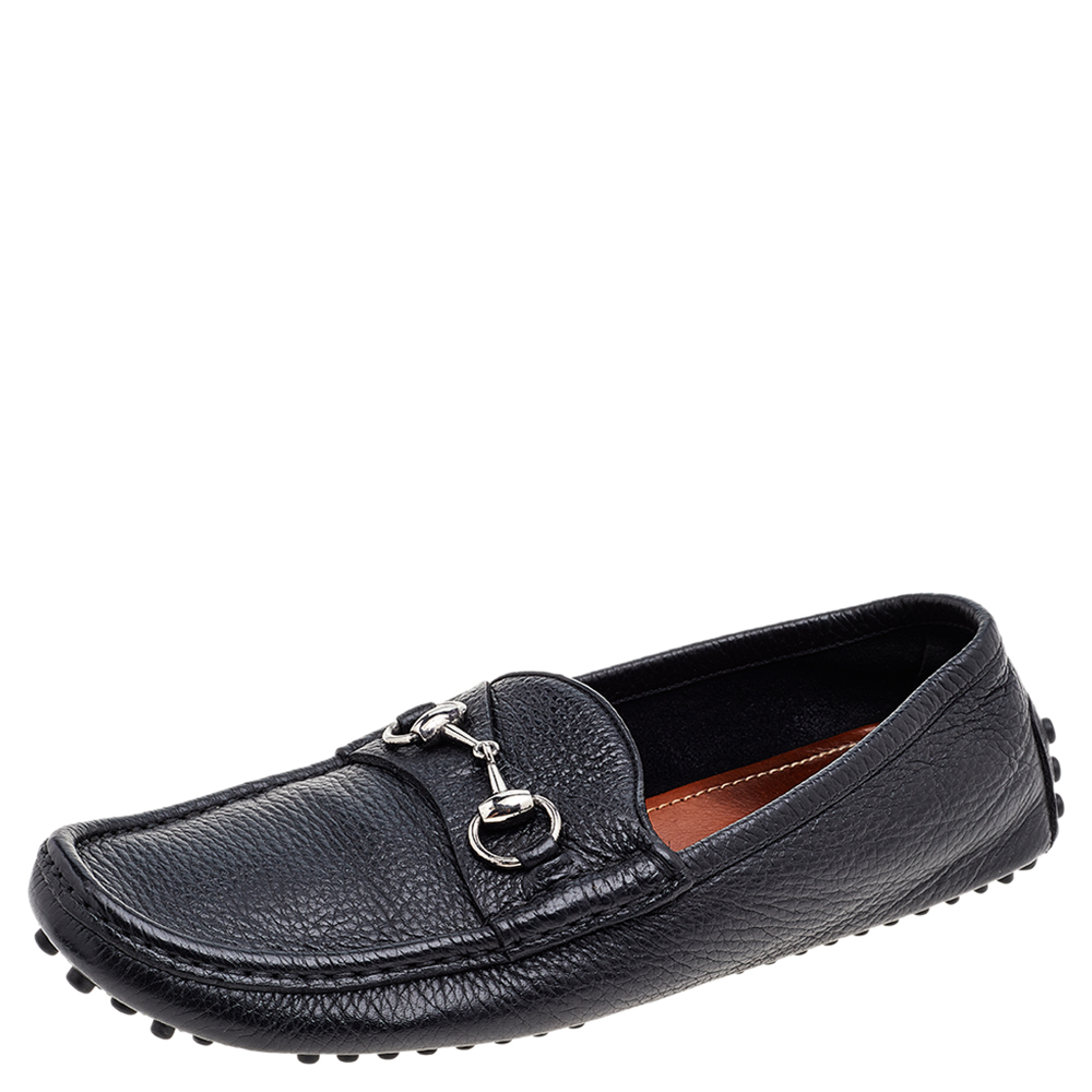 luxury-men-gucci-used-shoes-p541261-004-1 Gucci Black Leather Horsebit Slip On Loafers Size 41