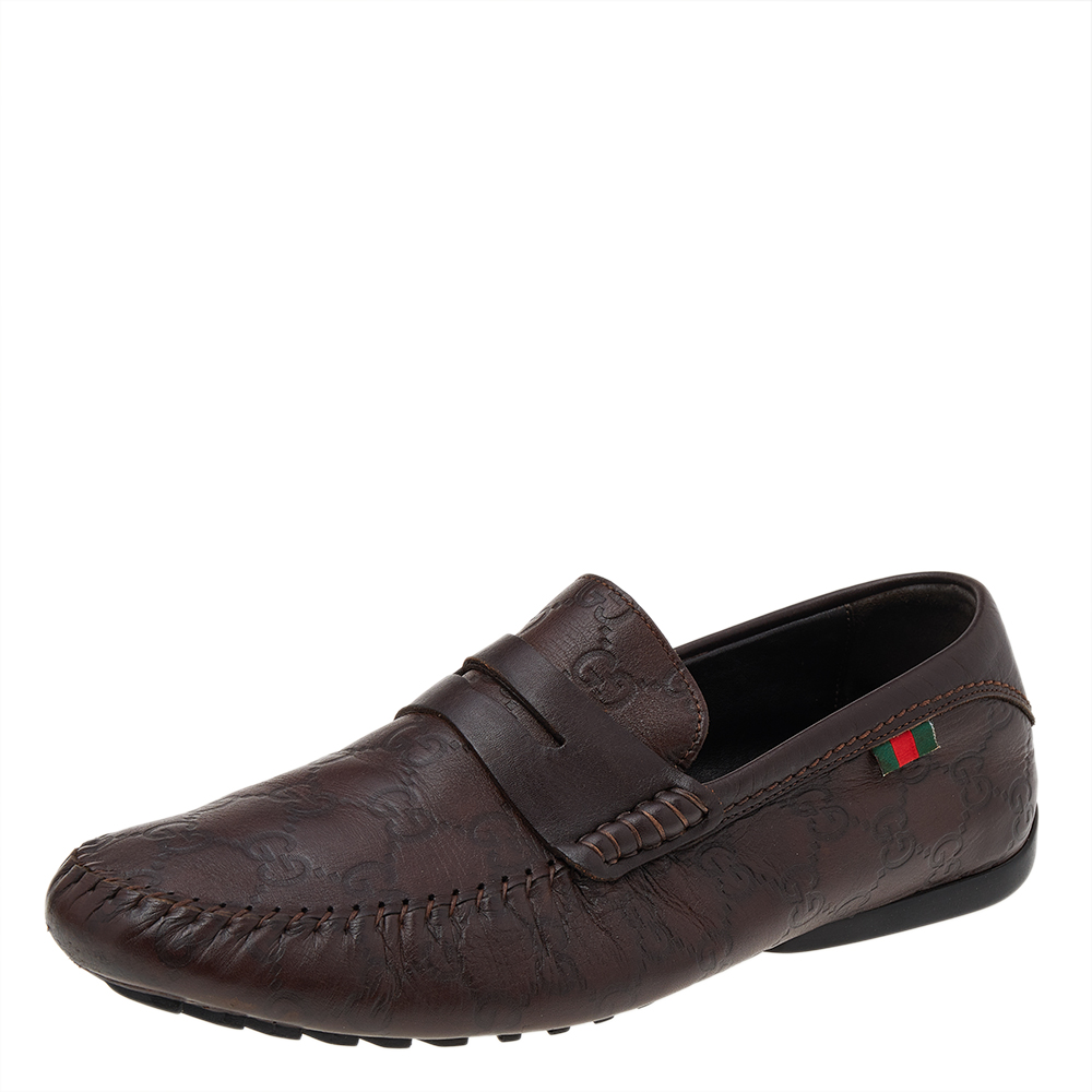 luxury-men-gucci-used-shoes-p541647-007-2 Gucci Brown Guccissima Leather Slip On Penny Loafers Size 40.5