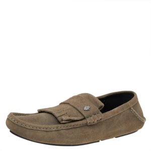 Gucci Grey Suede Fringe Slip On Loafers Size 43.1