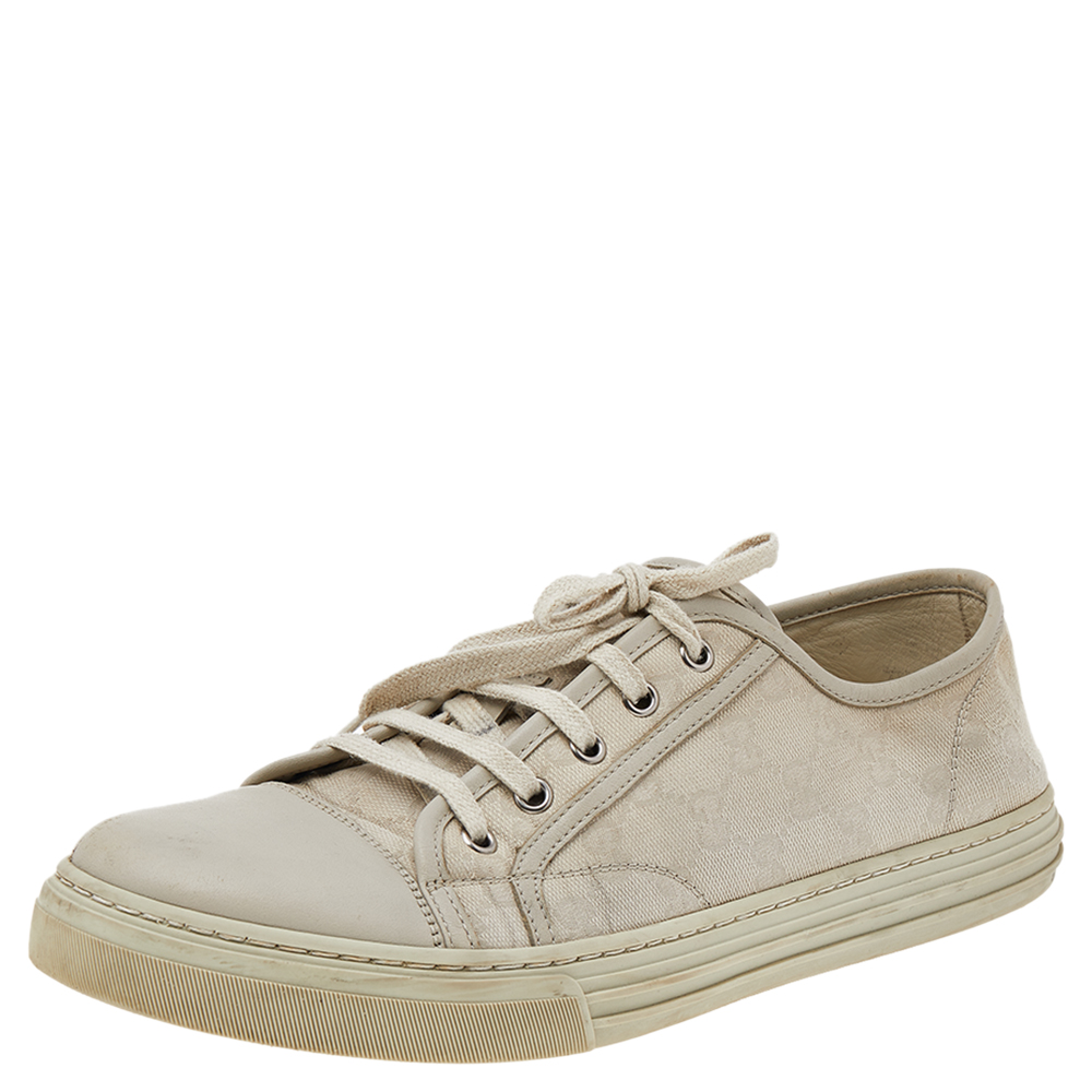 luxury-men-gucci-used-shoes-p543782-003-1 Gucci Off-white Leather And GG Canvas Low Top Sneakers Size 43