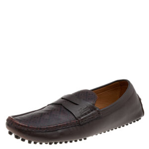 Gucci Dark Brown Diamante Leather Penny Slip On Loafers Size 42