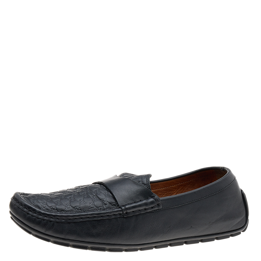 Gucci Black Guccissima Leather Penny Slip On Loafers Size 43.5
