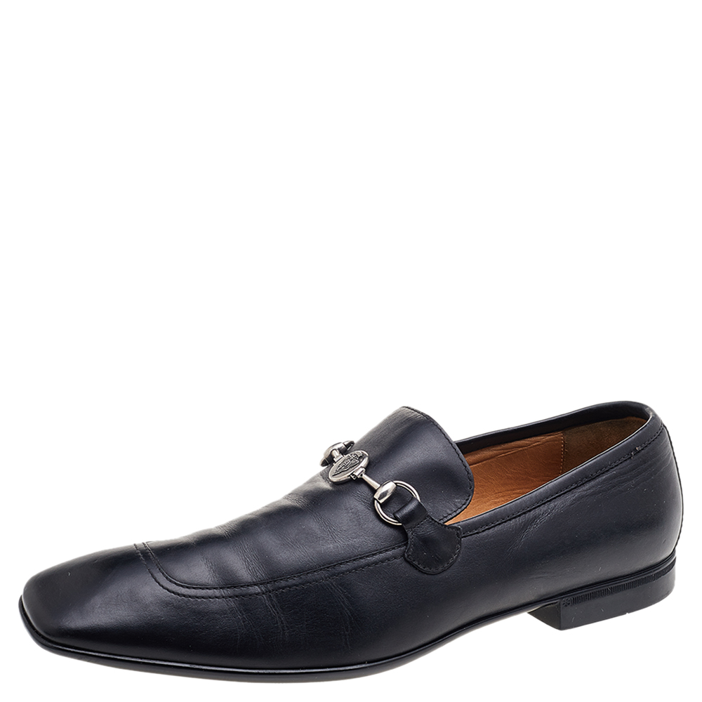 luxury-men-gucci-used-shoes-p597321-007-2 Gucci Black Leather Hysteria Horsebit Slip On Loafers Size 43.5