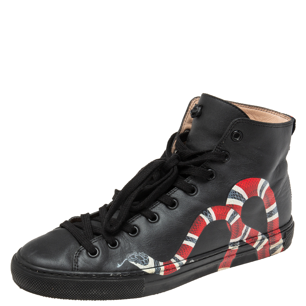 luxury-men-gucci-used-shoes-p608123-003-2 Gucci Black Leather Kingsnake High Top Sneakers Size 39