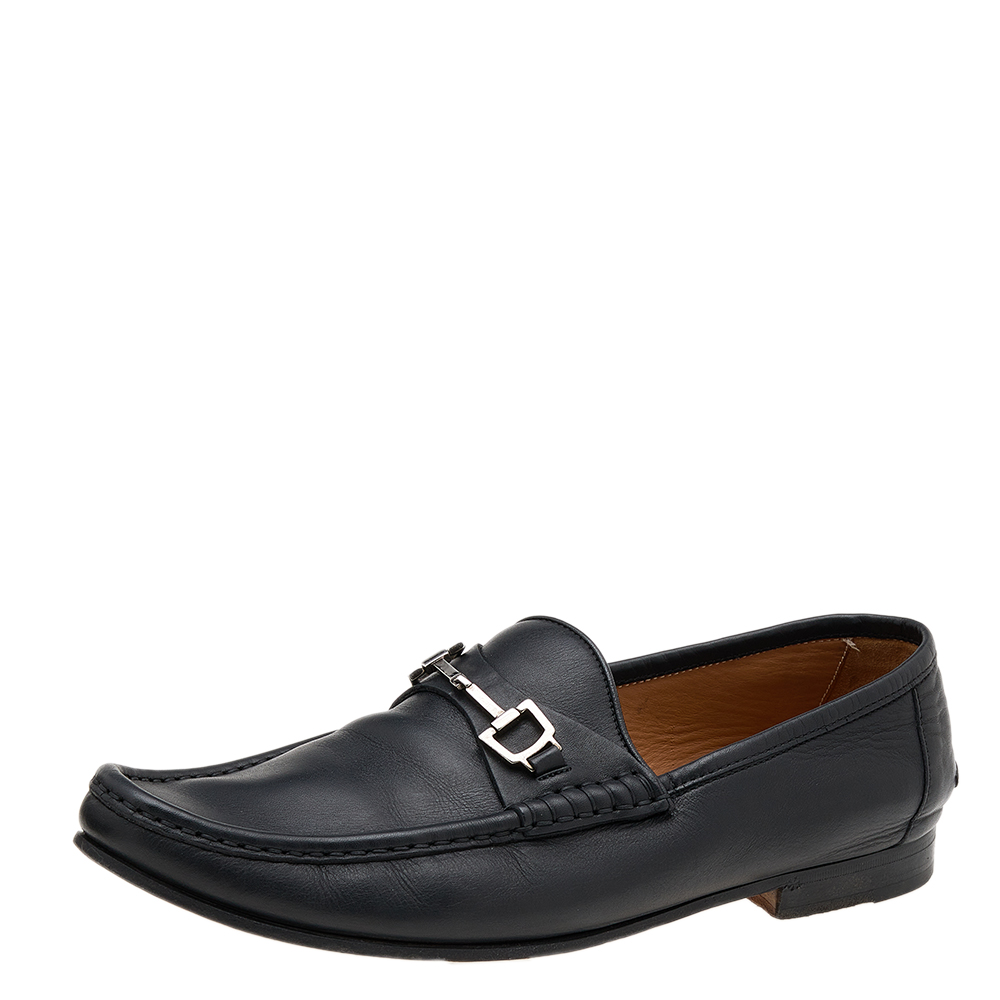 luxury-men-gucci-used-shoes-p610736-005-2 Gucci Black Leather Horsebit Slip On Loafers Size 42.5