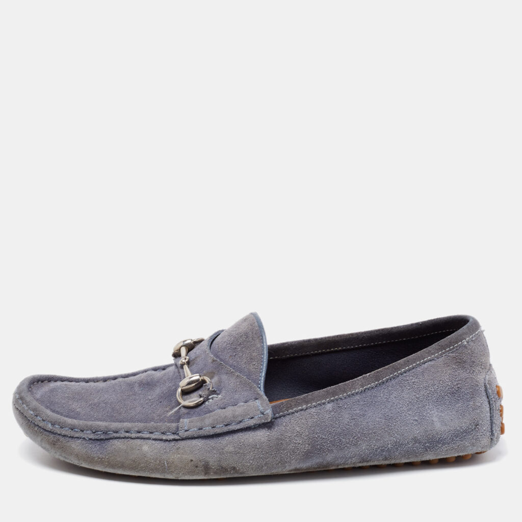 luxury-men-gucci-used-shoes-p661061-004-1 Gucci Blue Suede Horsebit Driver Loafers Size 42