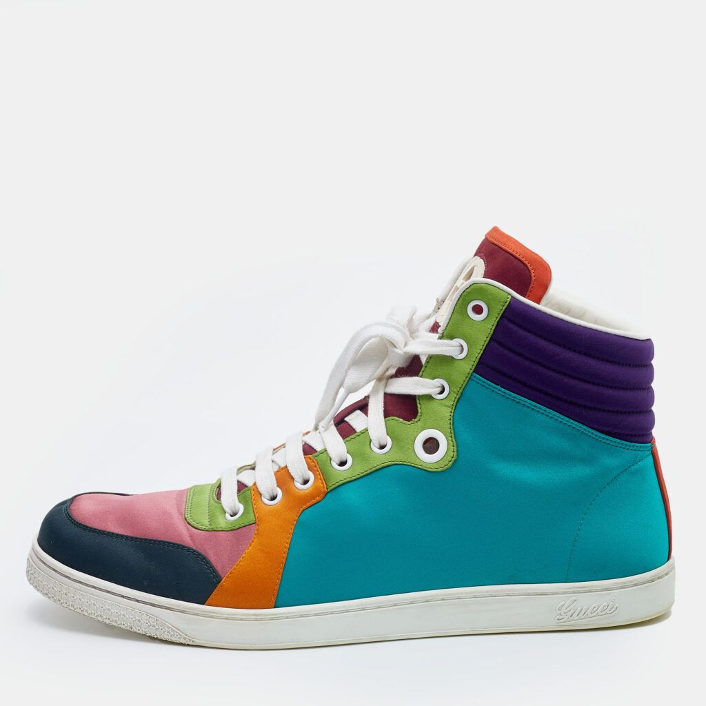 luxury-men-gucci-used-shoes-p702350-007-1 Gucci Multicolor Satin Coda High Top Sneakers Size 43