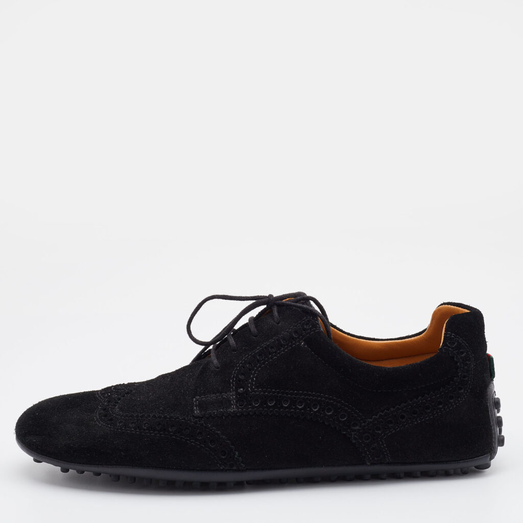 luxury-men-gucci-used-shoes-p725294-005 Gucci Black Brogue Suede Derby Lace Up Loafers Size 41