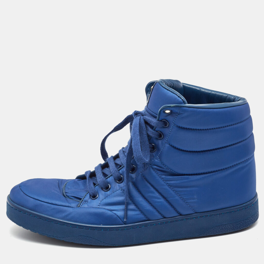 luxury-men-gucci-used-shoes-p773049-001 Gucci Blue Nylon Coda High Top Sneakers Size 41.5
