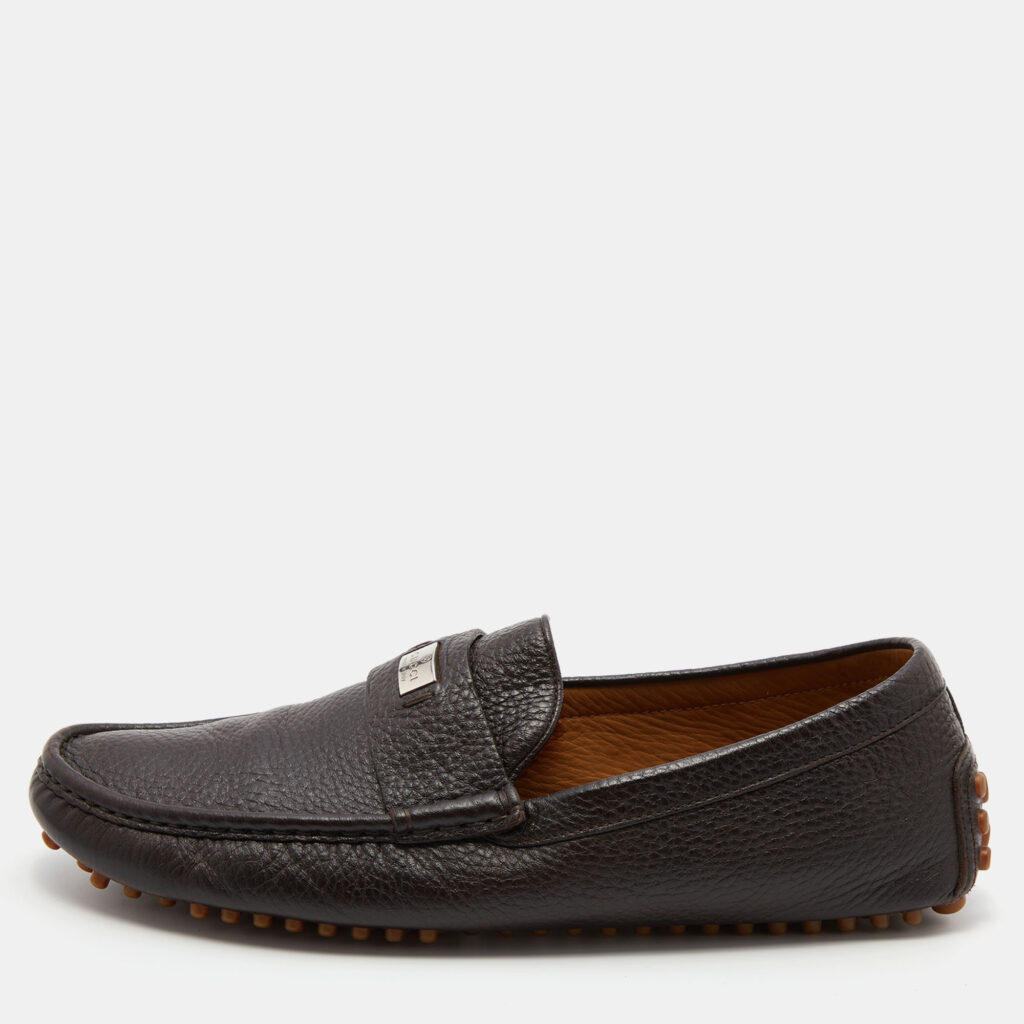 luxury-men-gucci-used-shoes-p775153-010 Gucci Dark Brown Leather Slip On Loafers Size 42.5