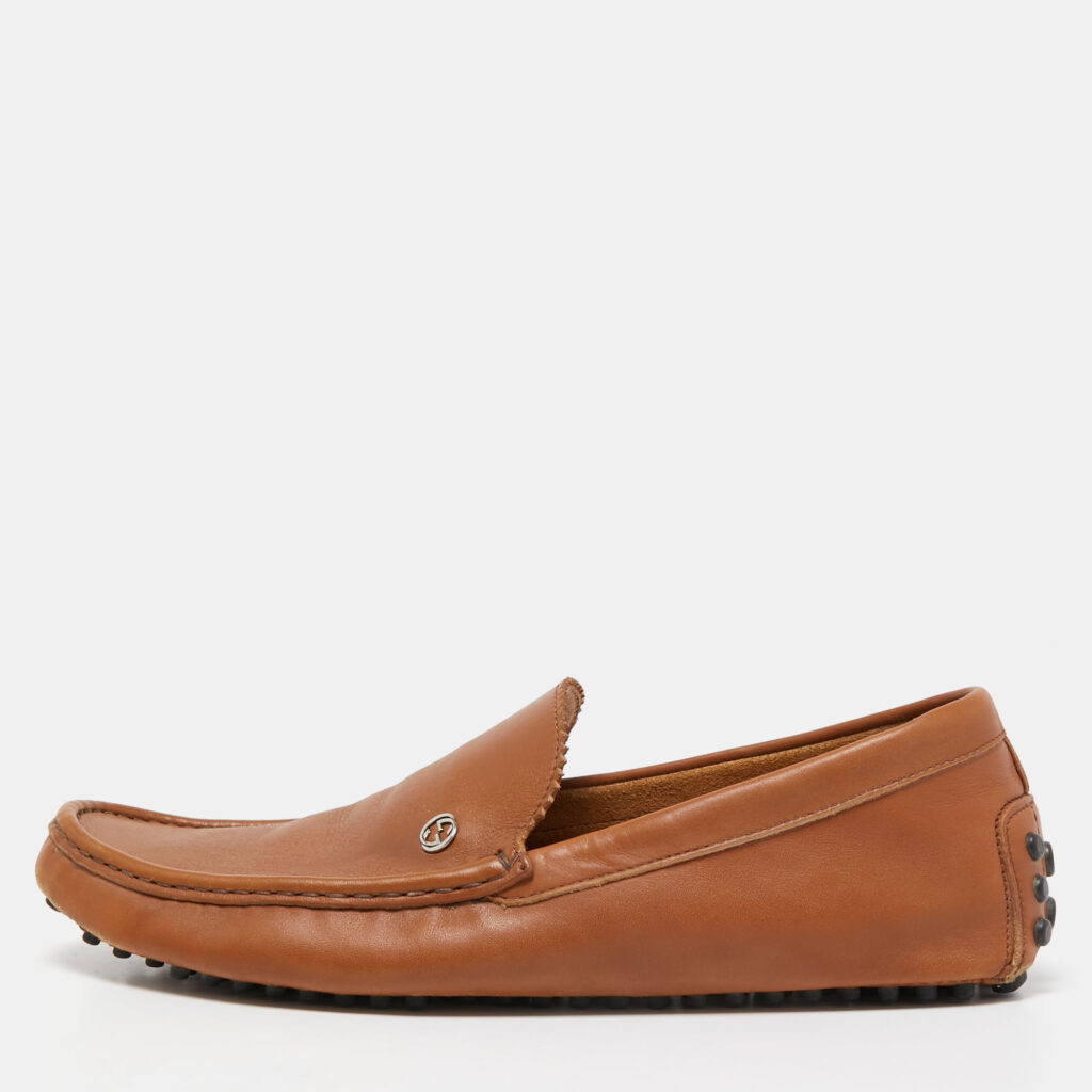 luxury-men-gucci-used-shoes-p819260-010 Gucci Brown Leather Slip On Loafers Size 43.5