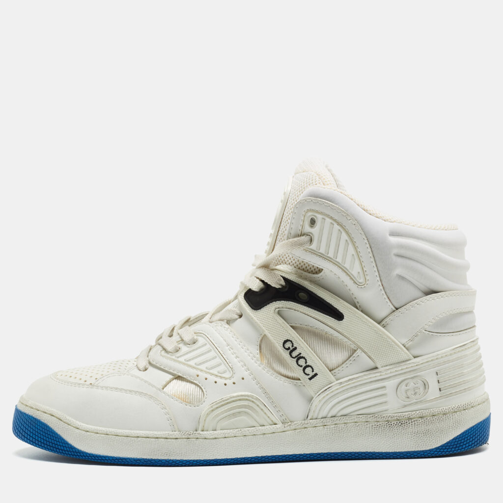 luxury-men-gucci-used-shoes-p856319-006 Gucci White Leather Basketball High Top Sneakers Size 43