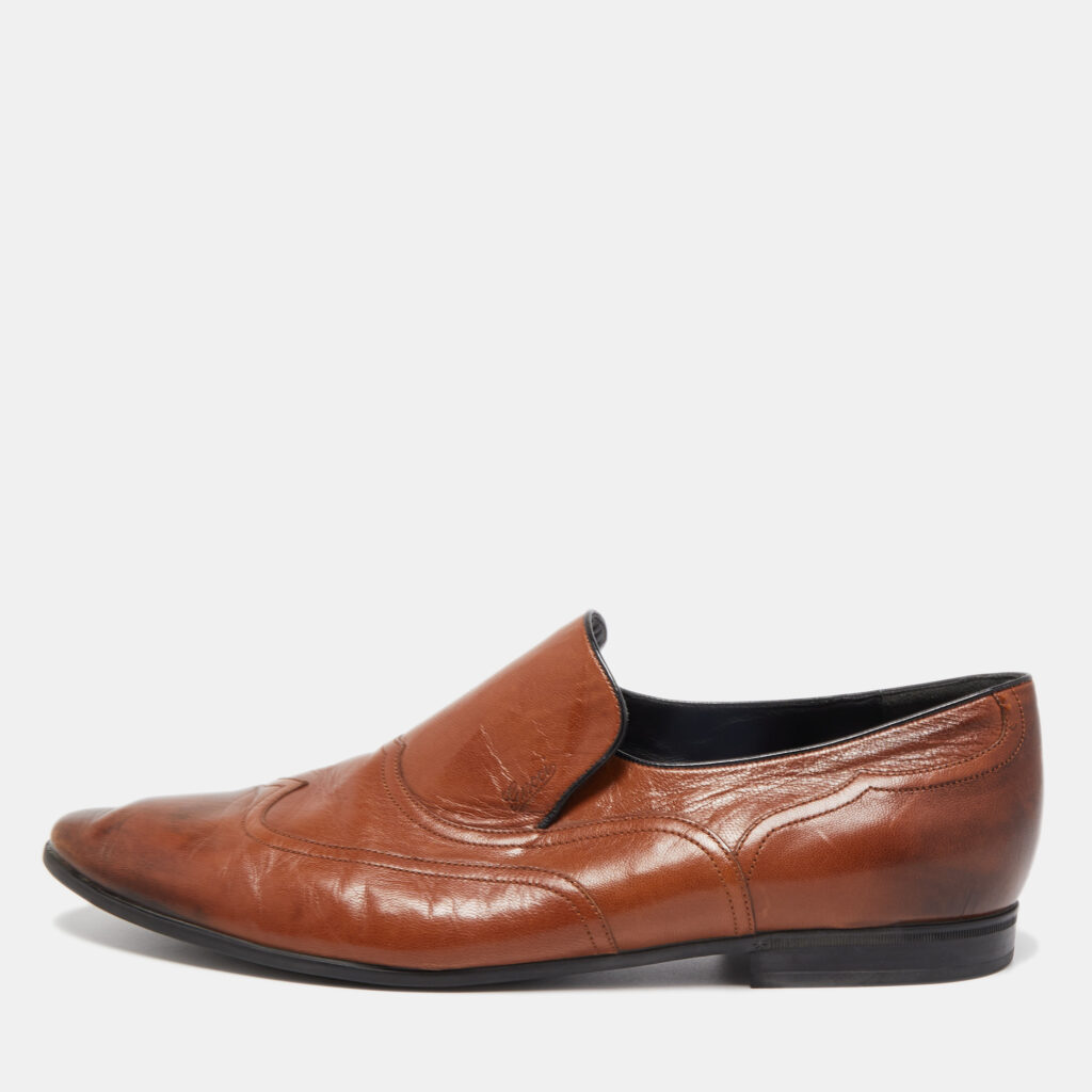 luxury-men-gucci-used-shoes-p856808-001 Gucci Brown Leather Slip On Loafers Size 45.5