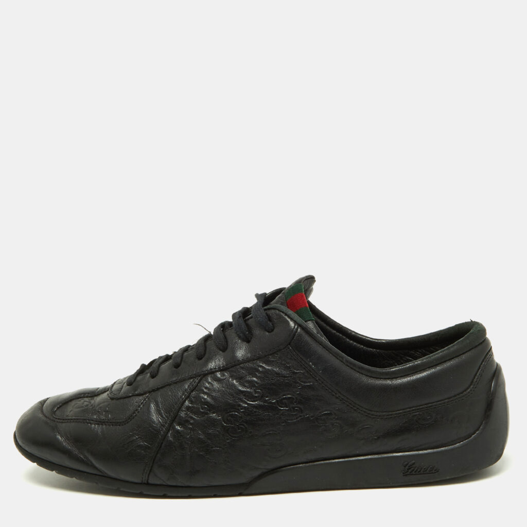 luxury-men-gucci-used-shoes-p893086-011 Gucci Black Guccissima Leather Low Top Sneakers Size 44.5