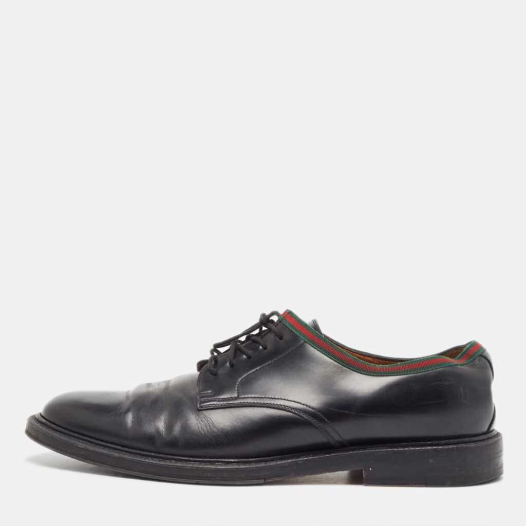 luxury-men-gucci-used-shoes-p901666-004 Gucci Black Leather Web Accent Derby Size 45