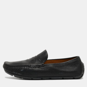 Gucci Black Leather Slip On Loafers  Size 43