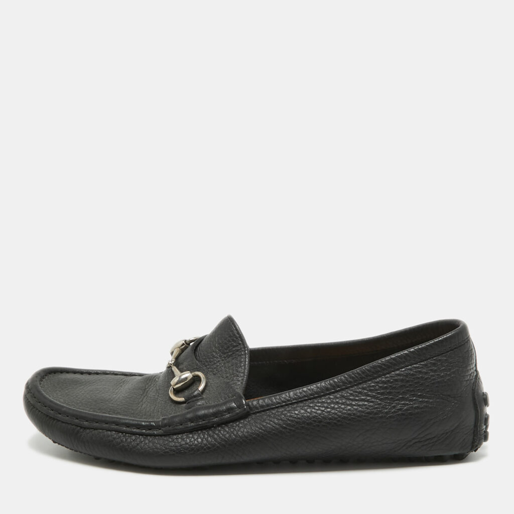 luxury-men-gucci-used-shoes-p940750-001 Gucci Black Leather Horsebit Slip On Loafers Size 40.5