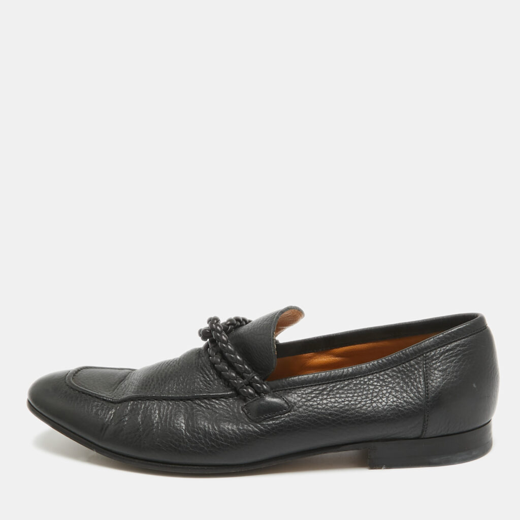 luxury-men-gucci-used-shoes-p963288-001 Gucci Black Leather Braided Detail Slip On Loafers Size 42