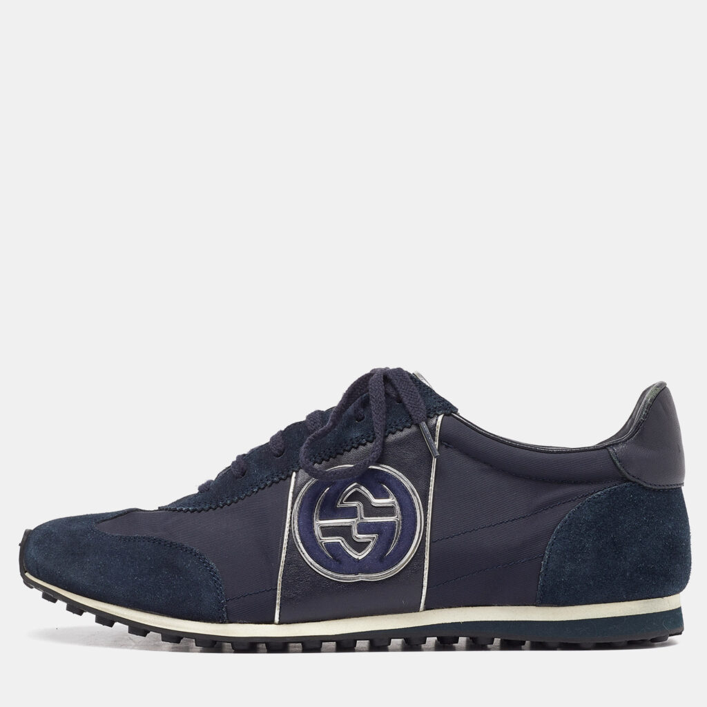 luxury-men-gucci-used-shoes-p974010-010 Gucci Blue/Silver Suede and Nylon GG Low Top Sneakers Size 43