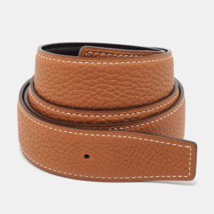 Hermes Gold/Noir Togo and Box Leather Reversible Belt Strap 90 CM