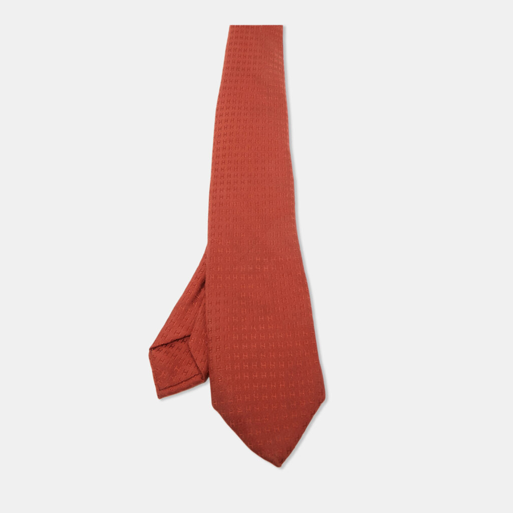 luxury-men-hermes-used-accessories-p1089115-001 Hermes Brown Silk Faconnee H Tie