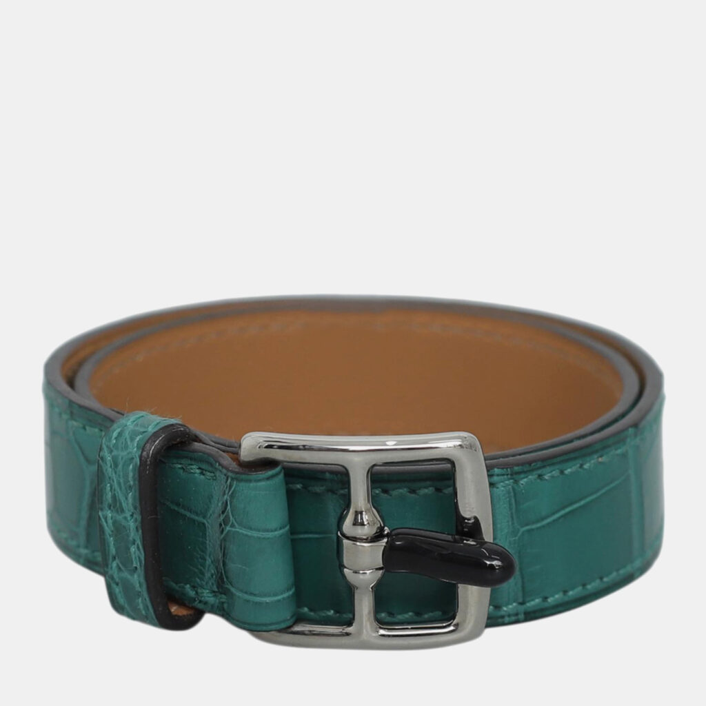 luxury-men-hermes-used-accessories-p1090568-001 Hermes Crocodile Leather Etriviere Double Tour Bracelet