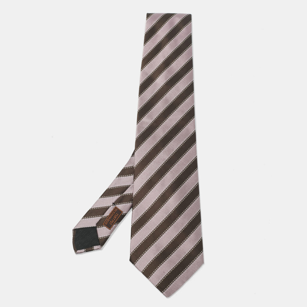luxury-men-hermes-used-accessories-p1095011-004 Hermès Brown Diagonal Striped Silk Tie