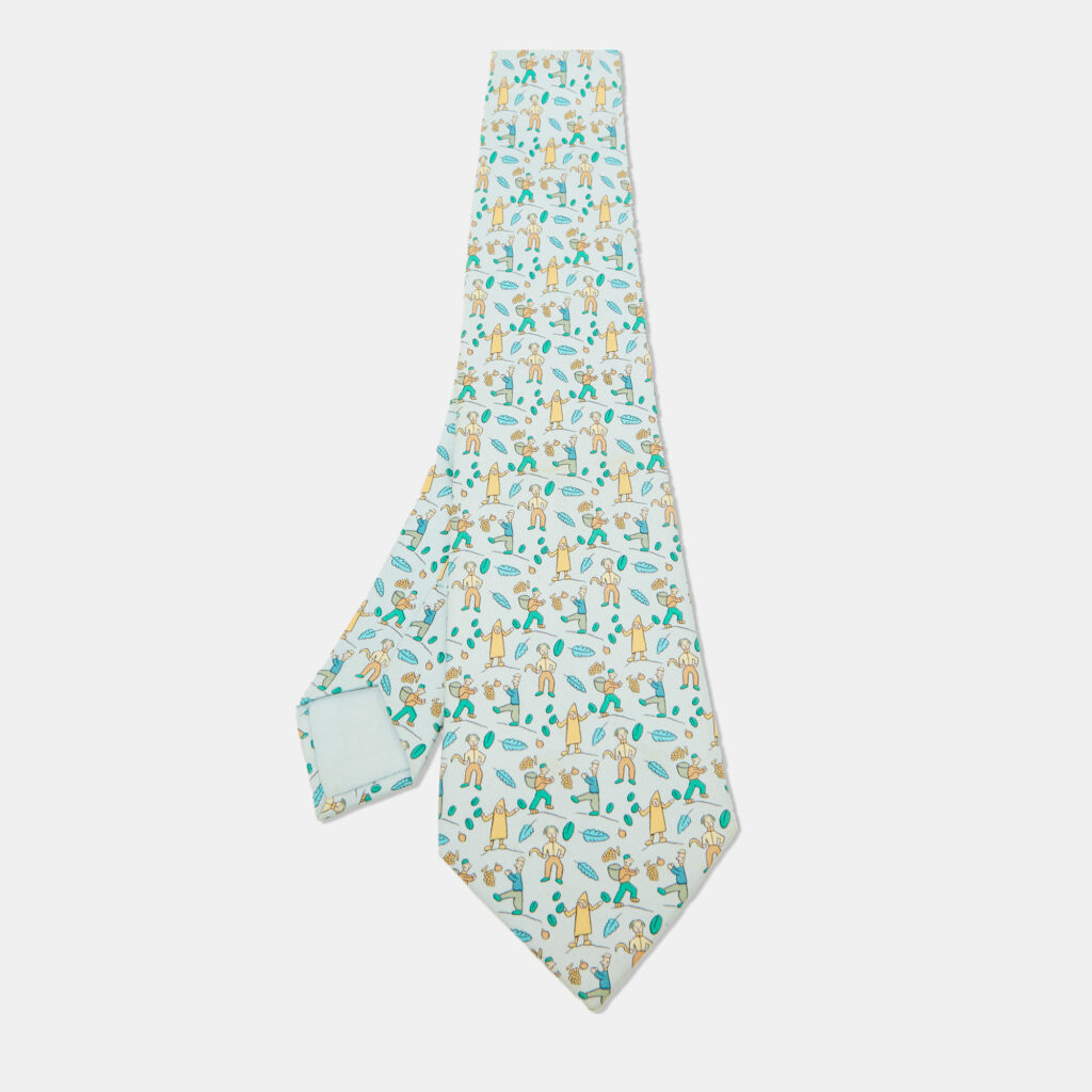 luxury-men-hermes-used-accessories-p1098043-001 Hermes Multicolor Les Vendanges Print Silk Classic Tie
