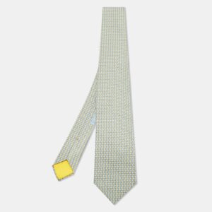 Herm&egrave;s Yellow/Blue Dot Printed Silk Tie