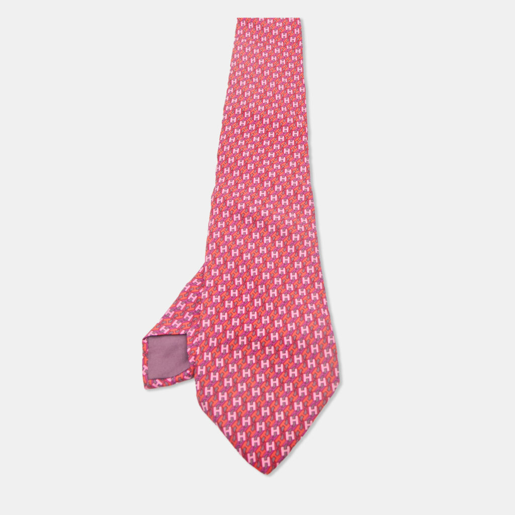 luxury-men-hermes-used-accessories-p1169248-001 Hermès Pink H Patterned Silk Classic Tie