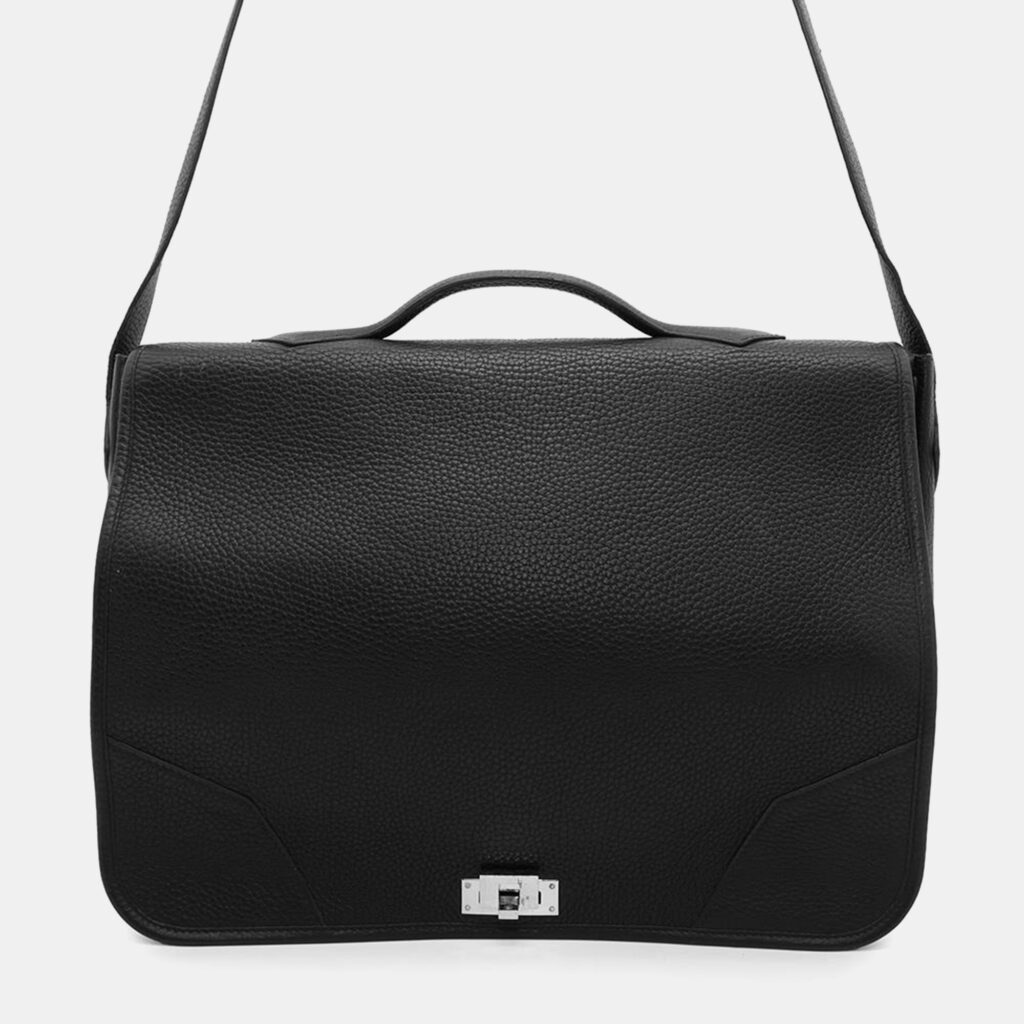 luxury-men-hermes-used-bags-p1153894-001 Hermes Black Taurillon Clemence Victoria Messenger Bag