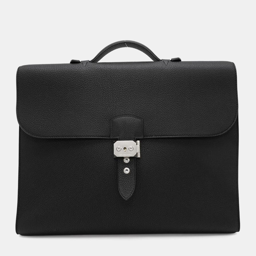 luxury-men-hermes-used-bags-p1153895-001 Hermes Black Togo Leather Sac A Depeches 38 Briefcase Bag