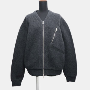 Hermes Gris Fonce Wool Cashmere Leather Detail Zip-Up Cardigan Men's Size L