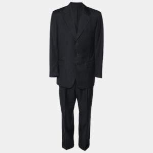 Hermes Navy Blue Wool Single Breasted Blazer & Straight Leg Pant Set L