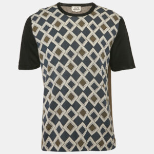 Hermes Multicolor/Green Printed Cotton Crew Neck T-Shirt L