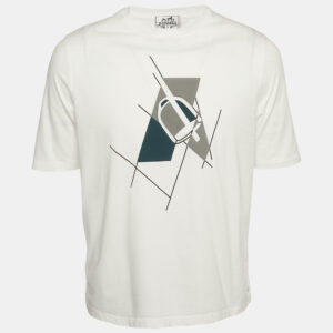 Herm&egrave;s White Printed Jersey Crewneck T-Shirt XS