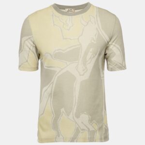 Hermes Grey Intarsia Knit Round Neck Short Sleeve L
