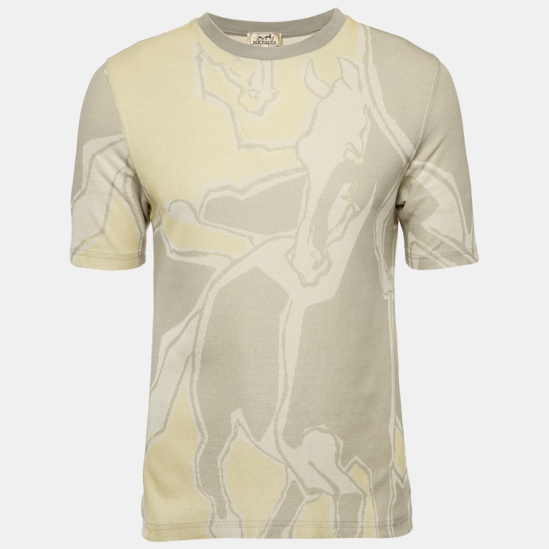 luxury-men-hermes-used-clothes-p1155096-1747902546-005 Hermes Grey Intarsia Knit Round Neck Short Sleeve L