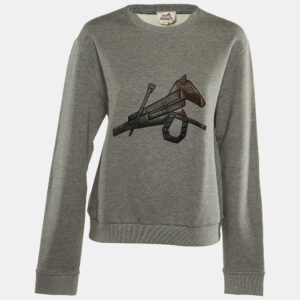 Herm&egrave;s Grey Cotton Horse Embroidered Sweatshirt S