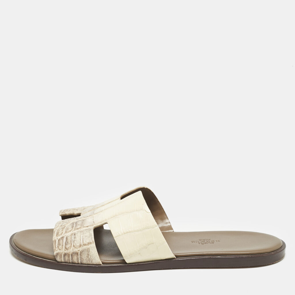 luxury-men-hermes-used-shoes-p1155714-003 Hermes Himalaya Blanc Crocodile Izmir Sandals Size 42