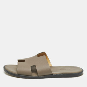 Hermes Brown Leather Izmir Flat Slides Size 40