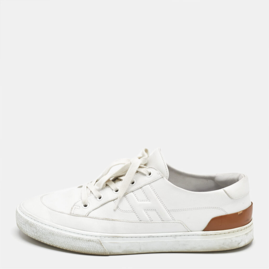 luxury-men-hermes-used-shoes-p1166717-001 Hermes White Leather Deep Sneakers Size 44