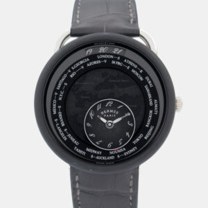 hermes black titanium le temps voyageur w057258ww00 automatic men's wristwatch 41 mm