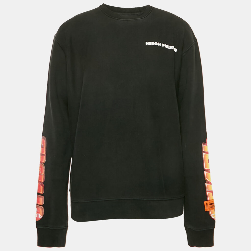 luxury-men-heron-preston-used-clothes-p1155078-004 Heron Preston Black Logo Print Cotton Crew Neck Sweatshirt M