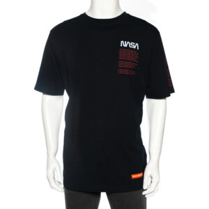 Heron Preston Black Cotton NASA Facts Logo Print Short Sleeve T-Shirt S